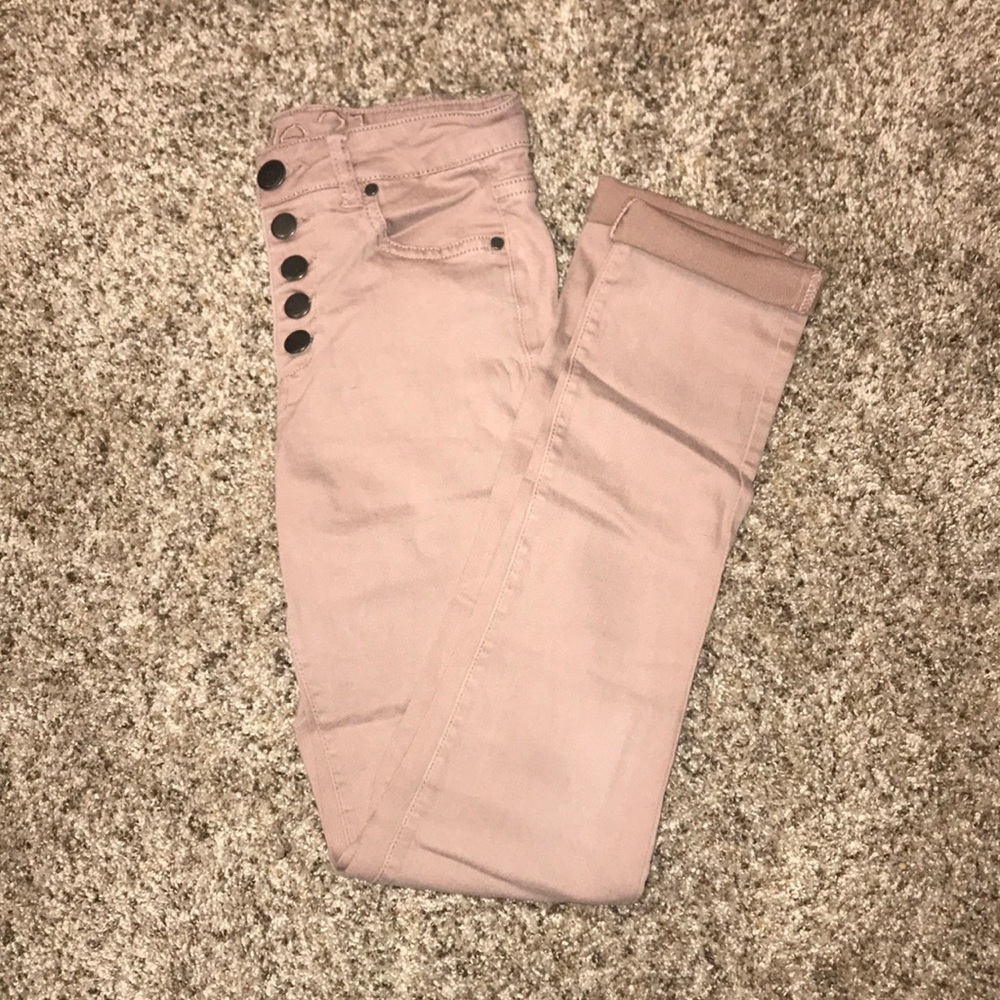 Light pink skinny jeans high rise 5 buttons